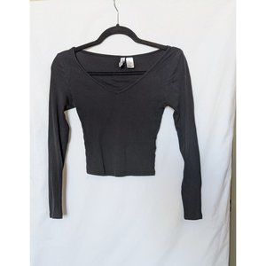 H&M Black V-Neck Long Sleeve Fitted Top